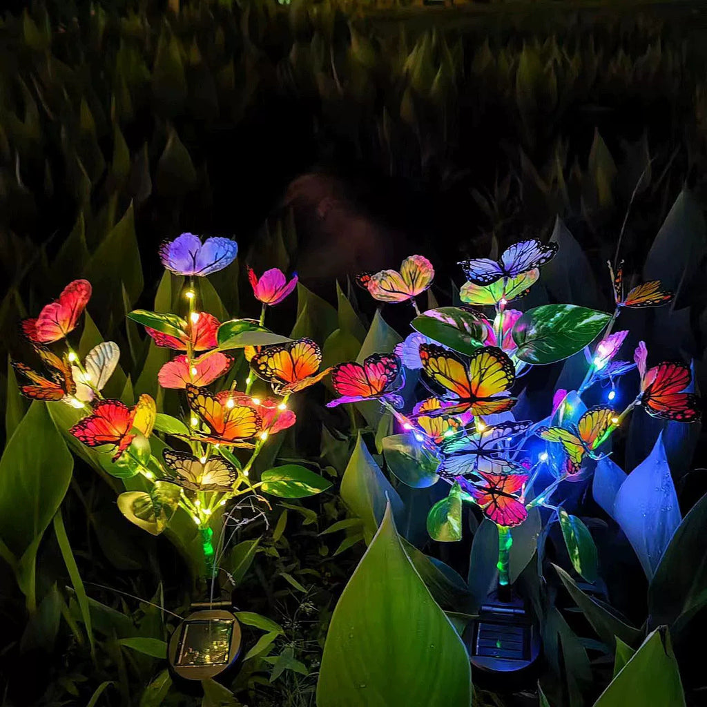 Solar-powered string lights, outdoor waterproof artificial flower ground lights, lawn lights, garden camping ambiance lights, butterfly landscape lights