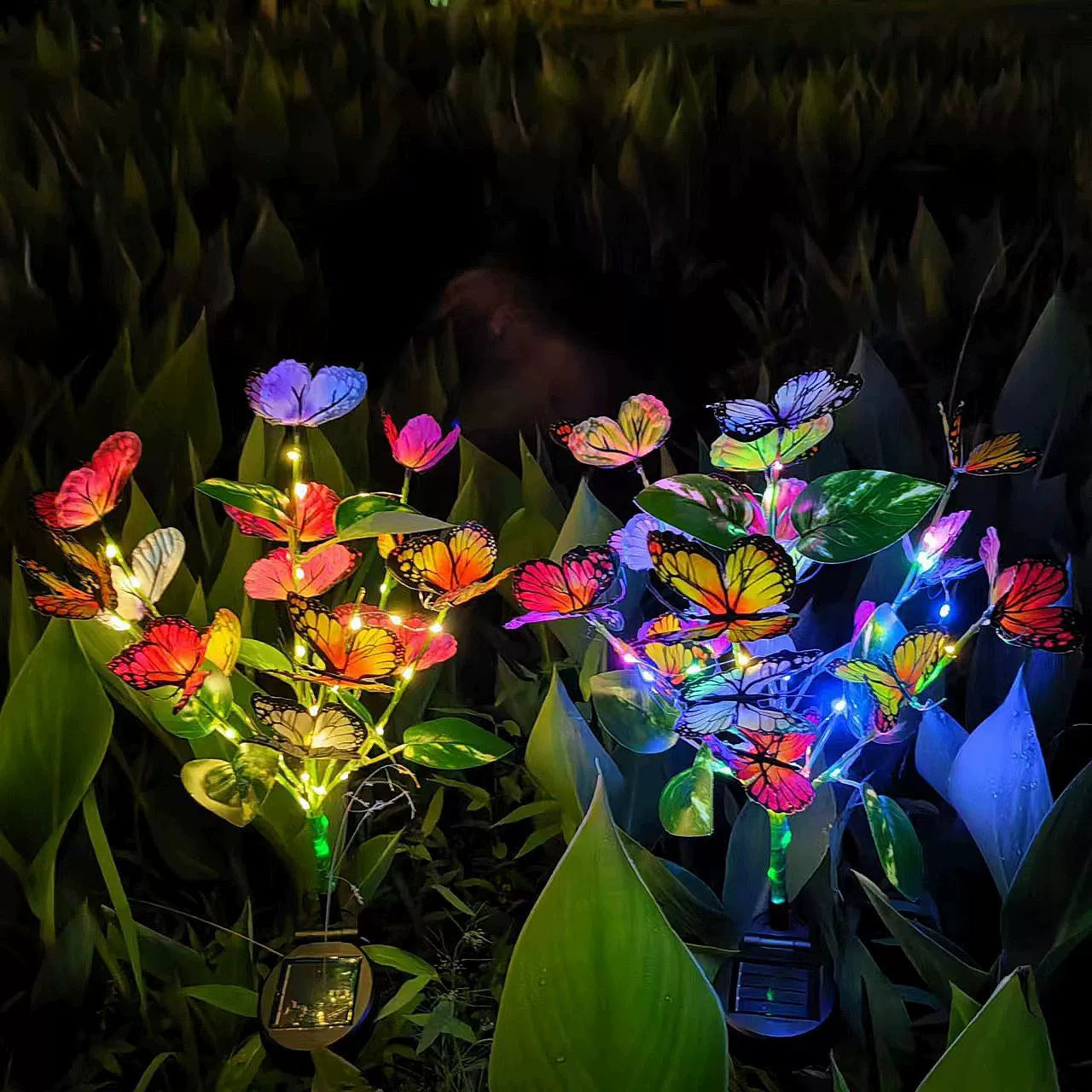 Solar-powered string lights, outdoor waterproof artificial flower ground lights, lawn lights, garden camping ambiance lights, butterfly landscape lights