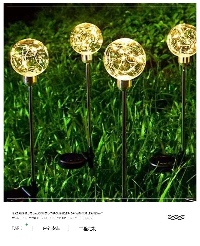 LED solar-powered transparent ball copper wire light, waterproof outdoor garden courtyard decorative ground-mounted landscape lawn light