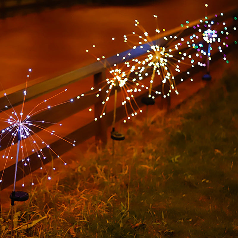 LED solar fireworks lights, dandelion copper wire string lights, ground-mounted lights, outdoor garden courtyard starry sky lawn lights