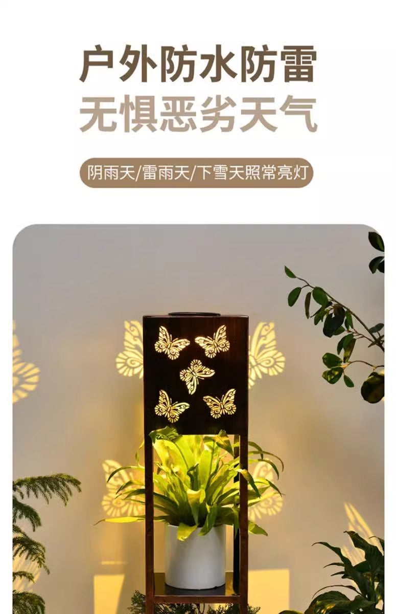 Solar flower stand light, courtyard garden balcony decorative light, waterproof potted plant floor light, flower stand decorative light