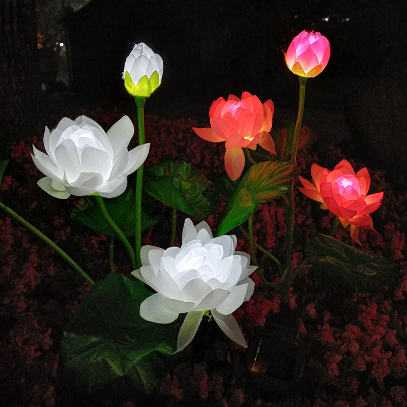 LED solar outdoor waterproof lawn light, simulated three-headed lotus ground light, garden courtyard sensor landscape light