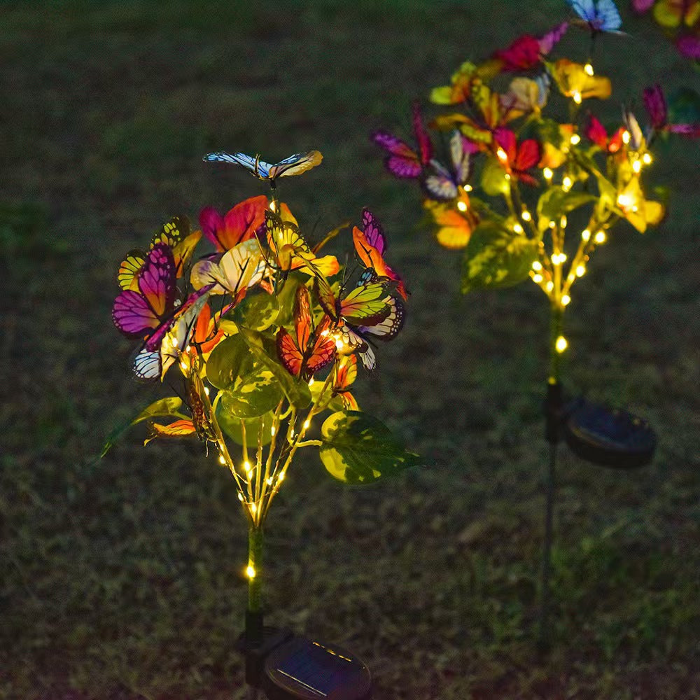 Solar-powered string lights, outdoor waterproof artificial flower ground lights, lawn lights, garden camping ambiance lights, butterfly landscape lights