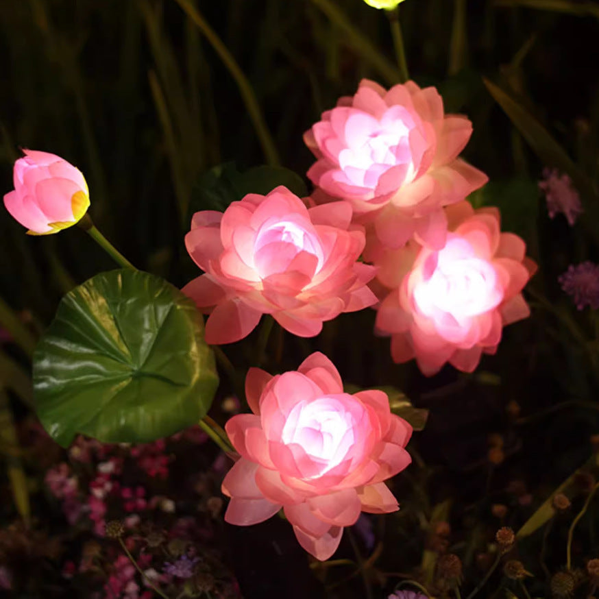 LED solar outdoor waterproof lawn light, simulated three-headed lotus ground light, garden courtyard sensor landscape light