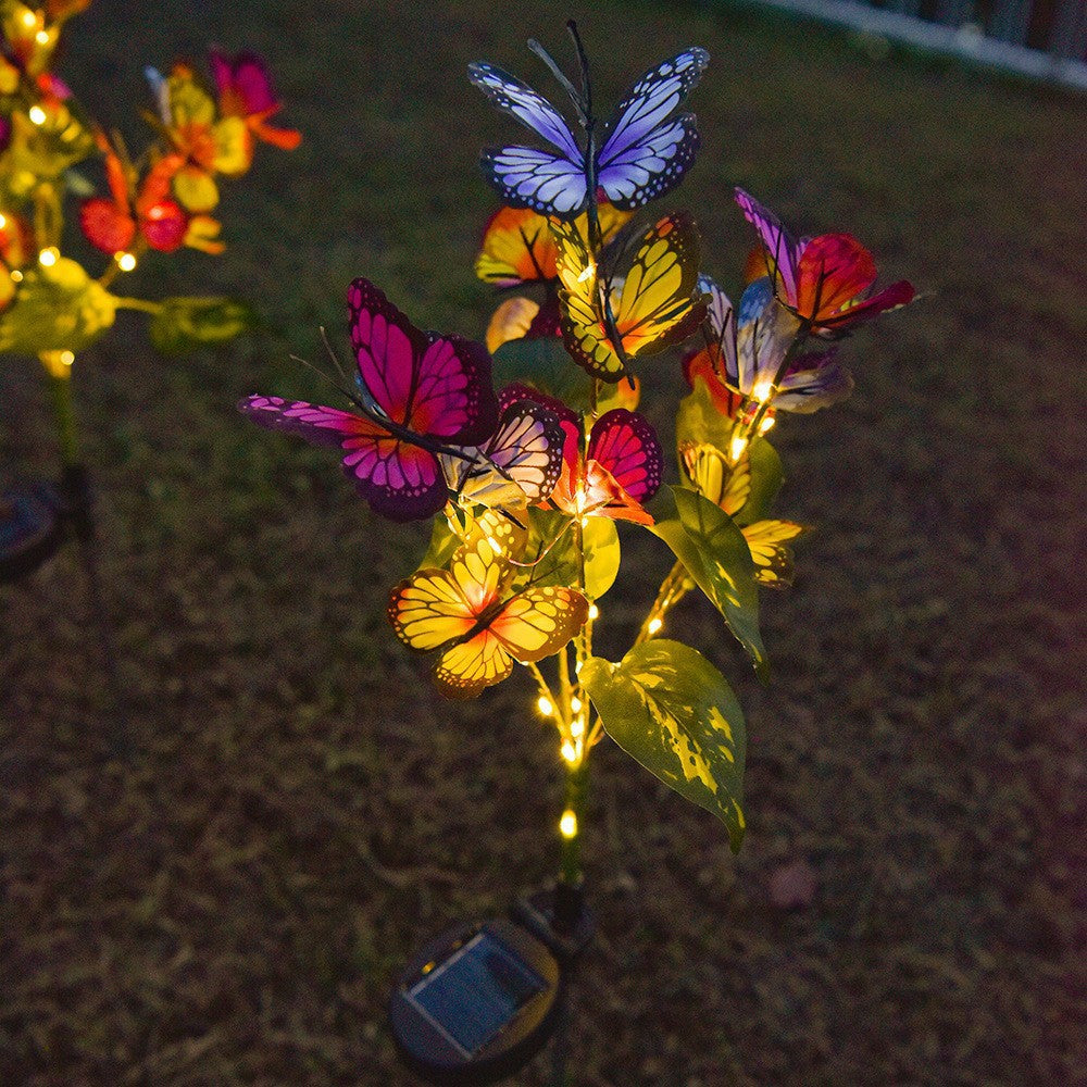 Solar-powered string lights, outdoor waterproof artificial flower ground lights, lawn lights, garden camping ambiance lights, butterfly landscape lights