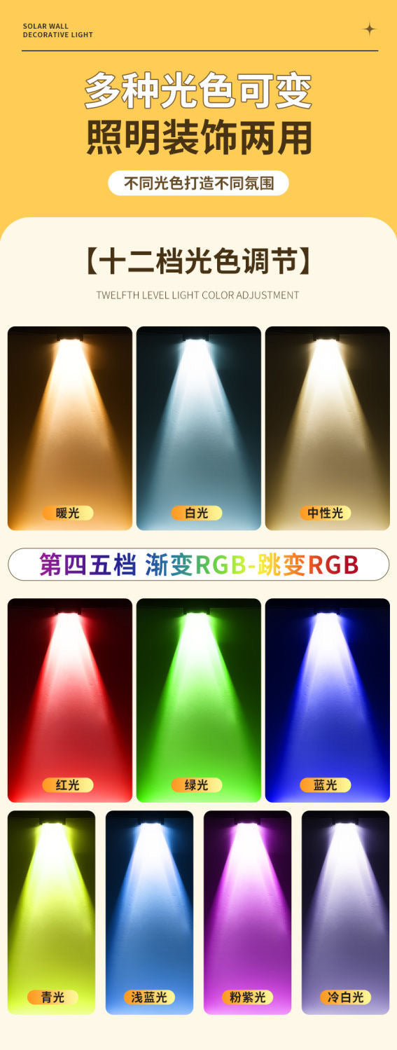 [New Dual Shadow] Solar Outdoor Garden Light, Waterproof Wall Washer Light for Home Villa Fence Landscape Lighting
