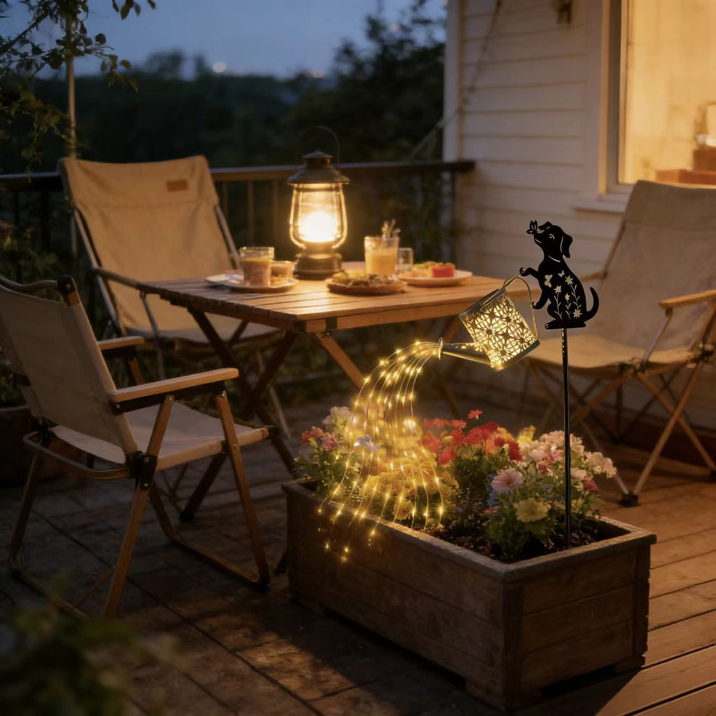 Cross-border solar LED waterproof outdoor water kettle flowing water garden light landscape light iron art sensor light