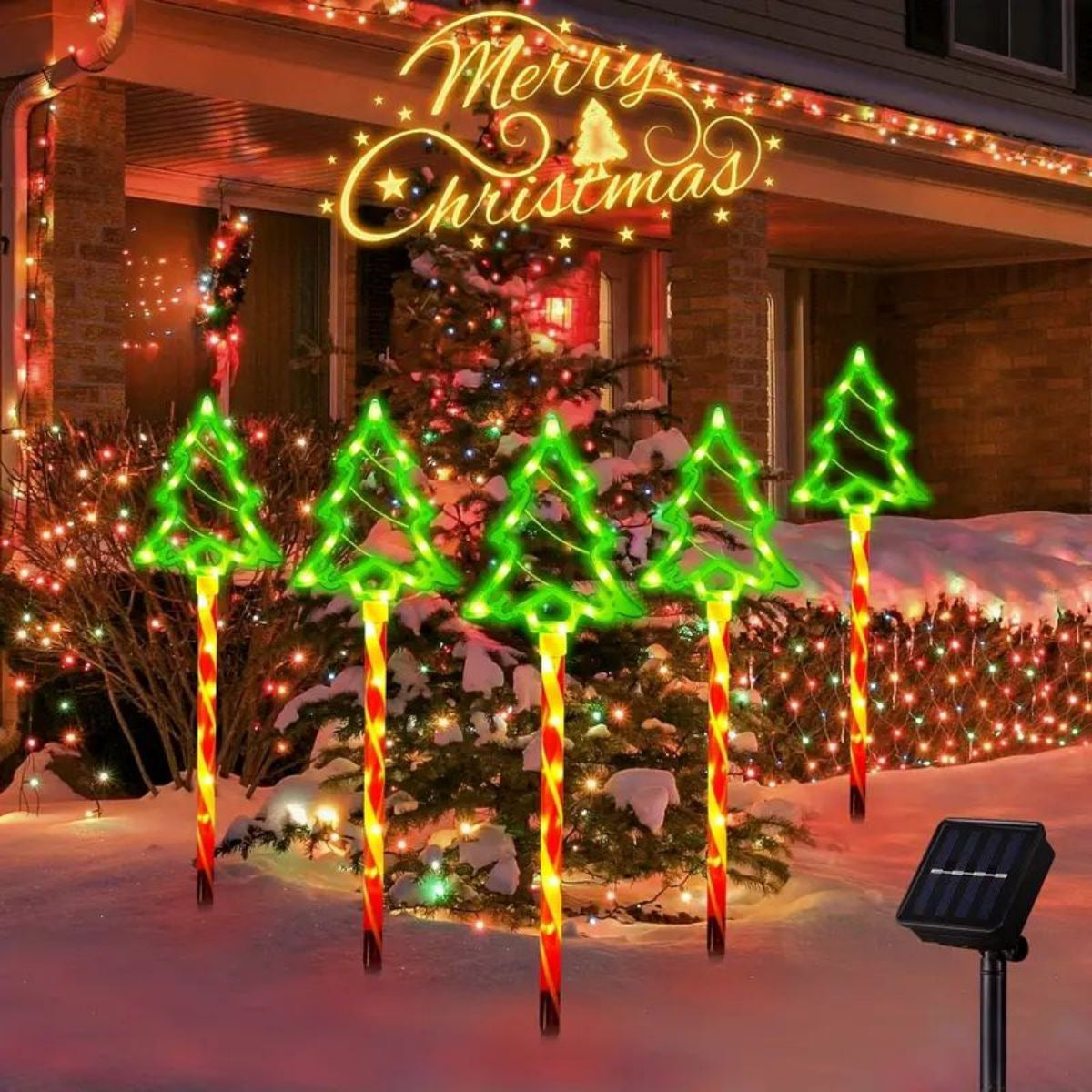 LED Solar Powered 1-to-5 Christmas Tree Ground Lights Outdoor Waterproof Decorative Atmosphere Lights for Courtyard and Lawn