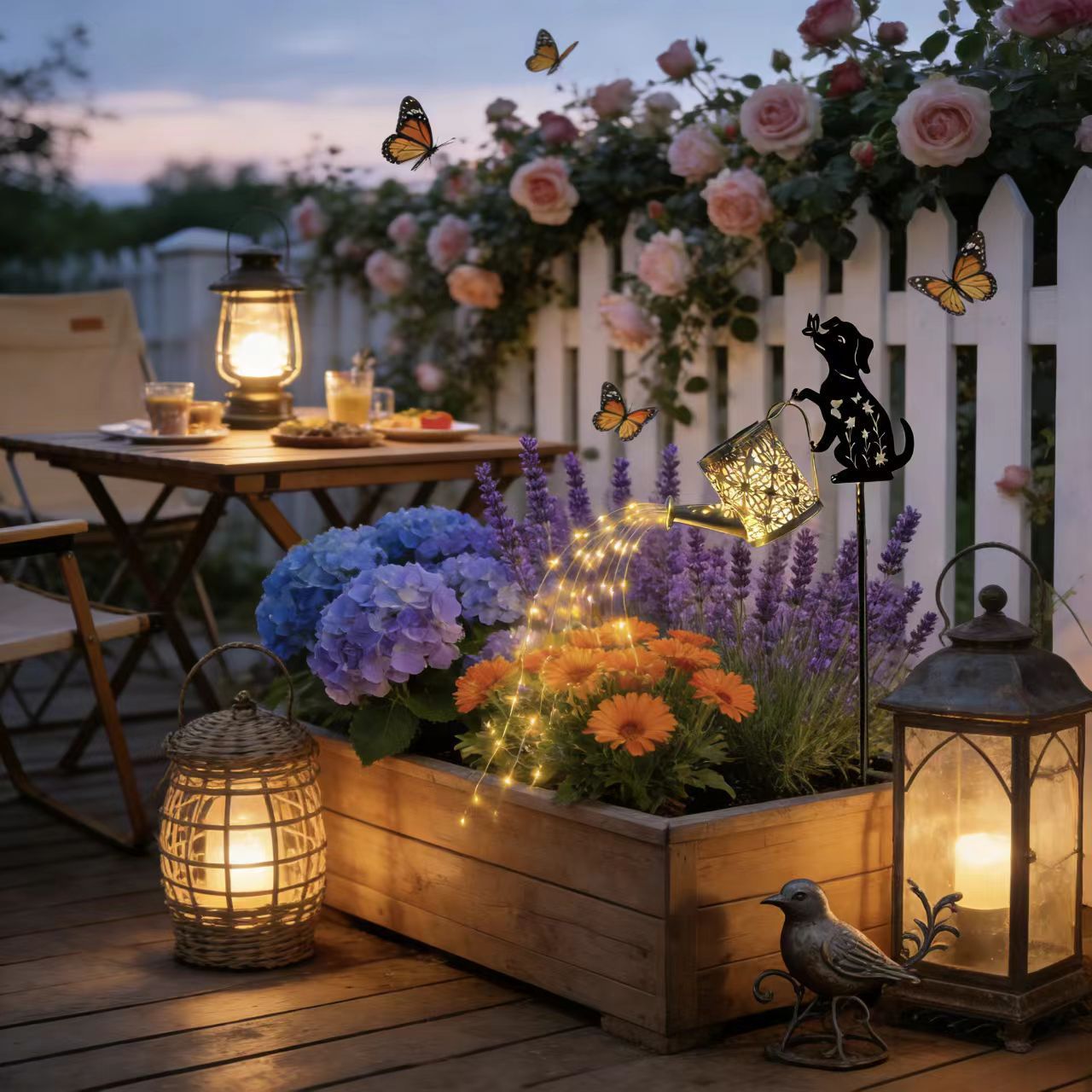 Cross-border solar LED waterproof outdoor water kettle flowing water garden light landscape light iron art sensor light