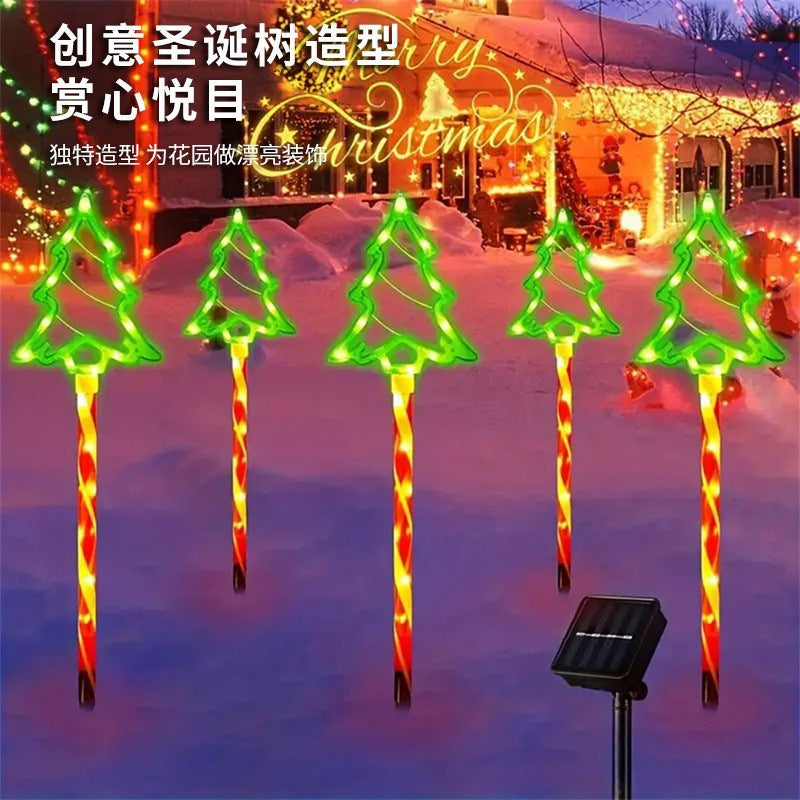 LED Solar Powered 1-to-5 Christmas Tree Ground Lights Outdoor Waterproof Decorative Atmosphere Lights for Courtyard and Lawn
