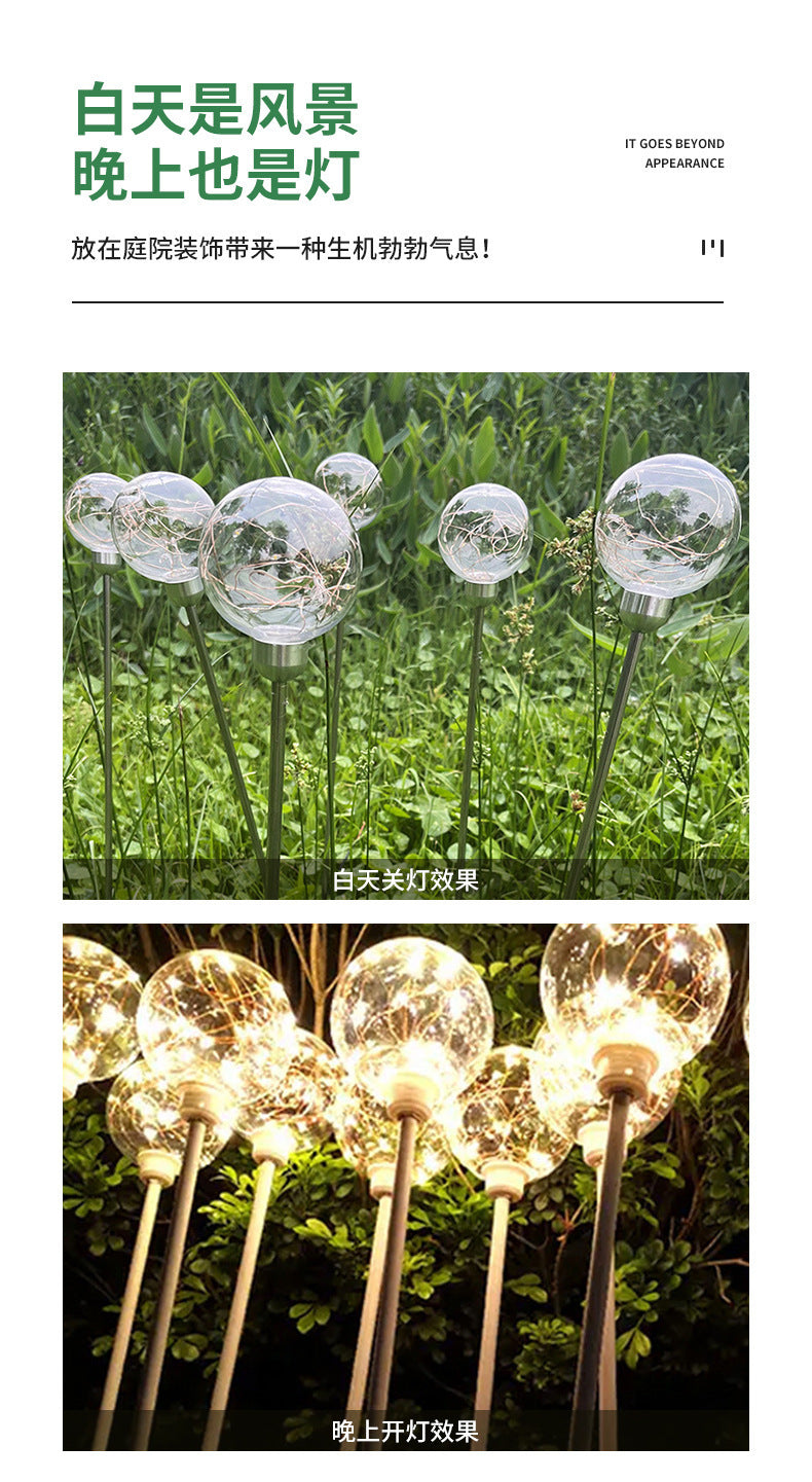 LED solar-powered transparent ball copper wire light, waterproof outdoor garden courtyard decorative ground-mounted landscape lawn light