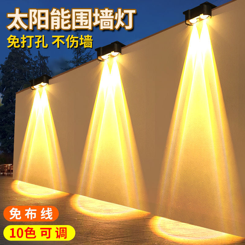 [New Dual Shadow] Solar Outdoor Garden Light, Waterproof Wall Washer Light for Home Villa Fence Landscape Lighting