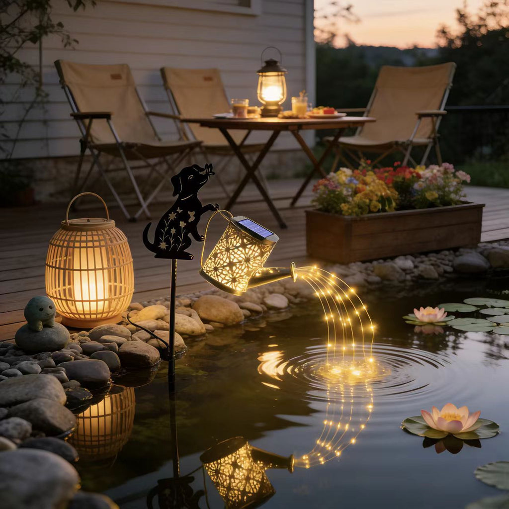Cross-border solar LED waterproof outdoor water kettle flowing water garden light landscape light iron art sensor light