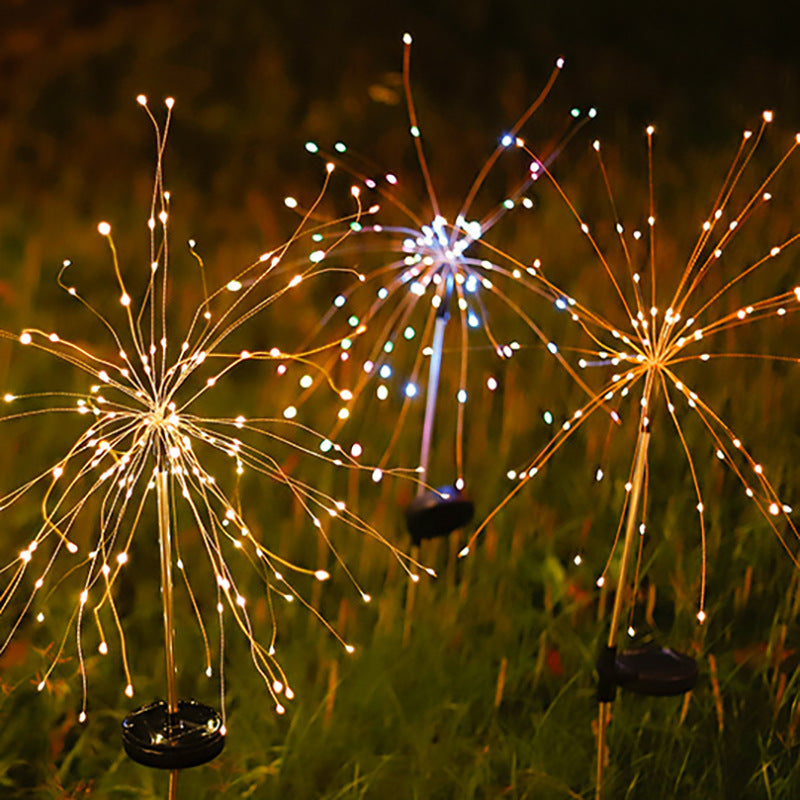 LED solar fireworks lights, dandelion copper wire string lights, ground-mounted lights, outdoor garden courtyard starry sky lawn lights