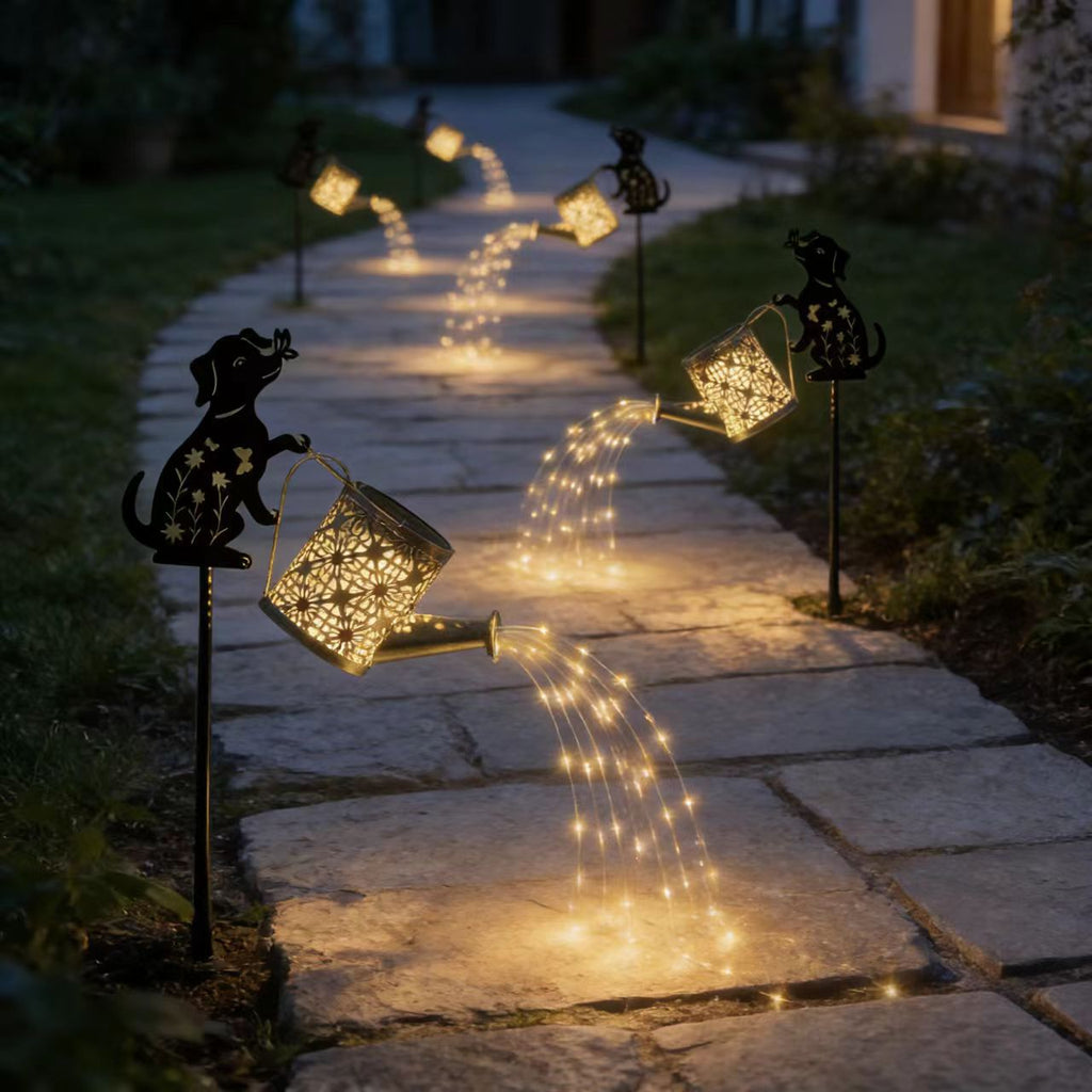 Cross-border solar LED waterproof outdoor water kettle flowing water garden light landscape light iron art sensor light
