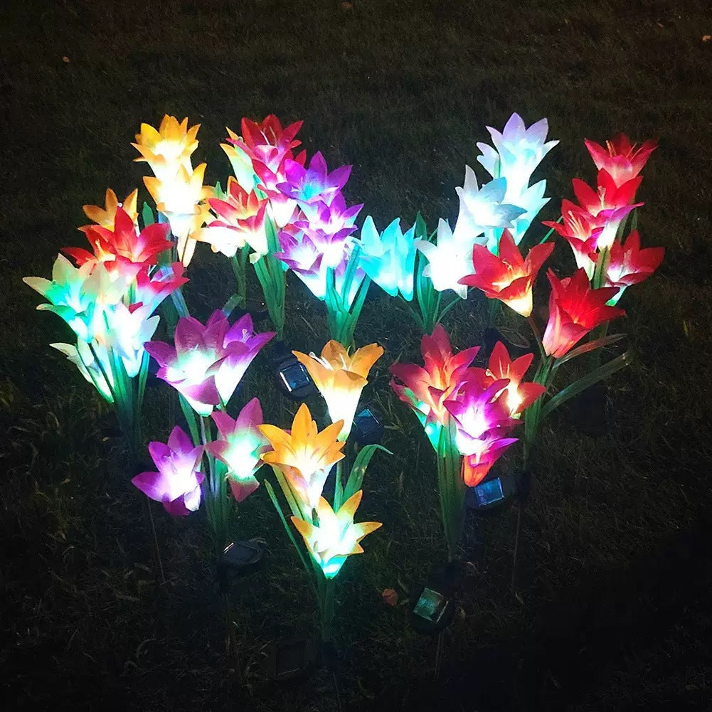 Solar-powered string lights, ground-mounted LED lights, simulated lily and sunflower sensor garden lights, stainless steel lawn lights, decorative lights