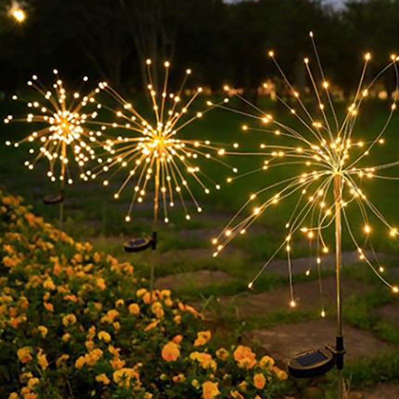 LED solar fireworks lights, dandelion copper wire string lights, ground-mounted lights, outdoor garden courtyard starry sky lawn lights