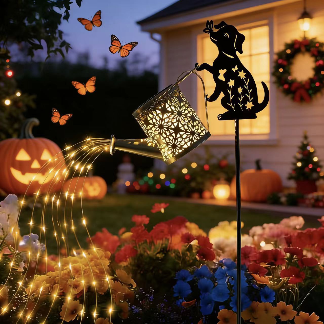 Cross-border solar LED waterproof outdoor water kettle flowing water garden light landscape light iron art sensor light