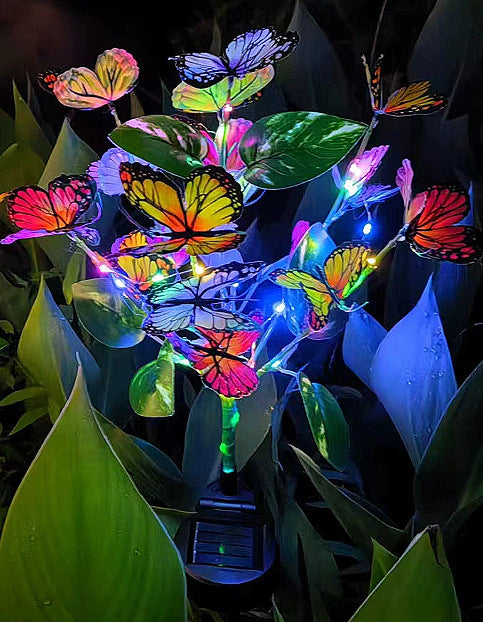 Solar-powered string lights, outdoor waterproof artificial flower ground lights, lawn lights, garden camping ambiance lights, butterfly landscape lights