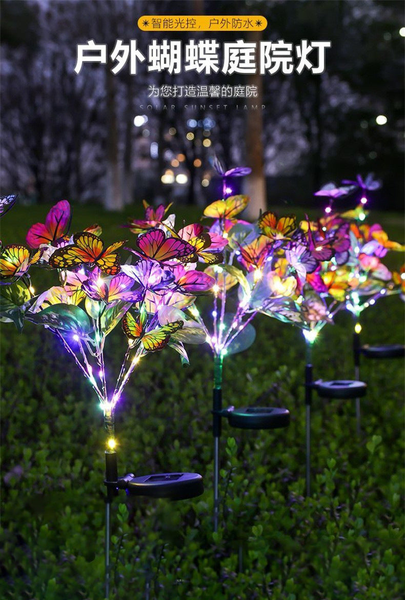 Solar-powered string lights, outdoor waterproof artificial flower ground lights, lawn lights, garden camping ambiance lights, butterfly landscape lights