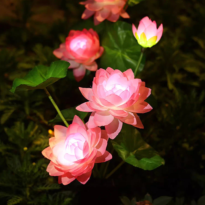 LED solar outdoor waterproof lawn light, simulated three-headed lotus ground light, garden courtyard sensor landscape light