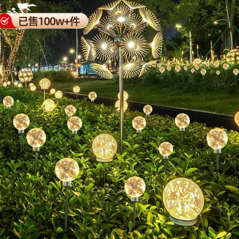 LED solar-powered transparent ball copper wire light, waterproof outdoor garden courtyard decorative ground-mounted landscape lawn light