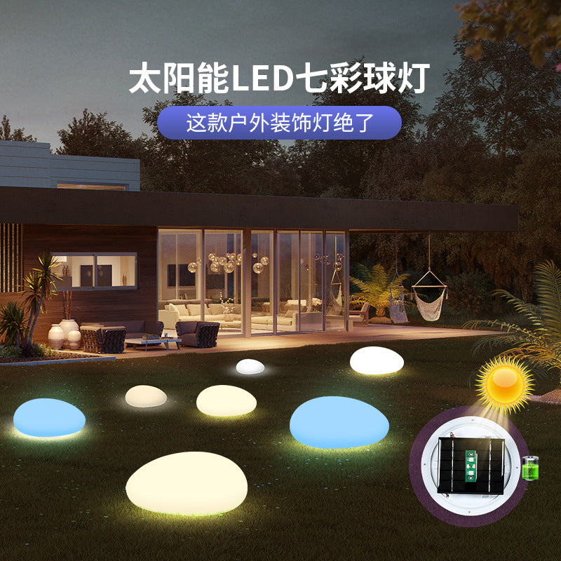 Solar-powered colorful ball lights, outdoor lawn lights, courtyard decorative pebble landscape lights, garden villa ambiance lights