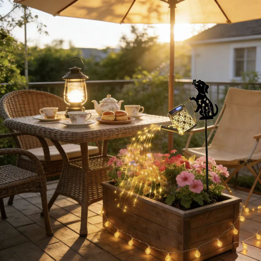 Cross-border solar LED waterproof outdoor water kettle flowing water garden light landscape light iron art sensor light