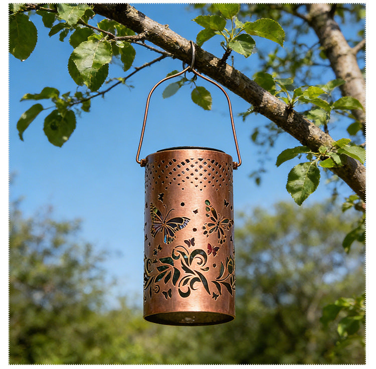 Amazon's best-selling solar butterfly lantern, iron art hollow hanging light for balcony garden, outdoor courtyard decorative light