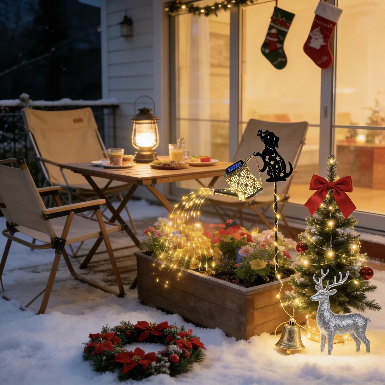 Cross-border solar LED waterproof outdoor water kettle flowing water garden light landscape light iron art sensor light