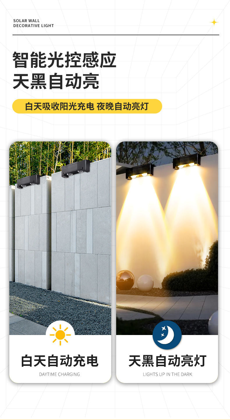 [New Dual Shadow] Solar Outdoor Garden Light, Waterproof Wall Washer Light for Home Villa Fence Landscape Lighting