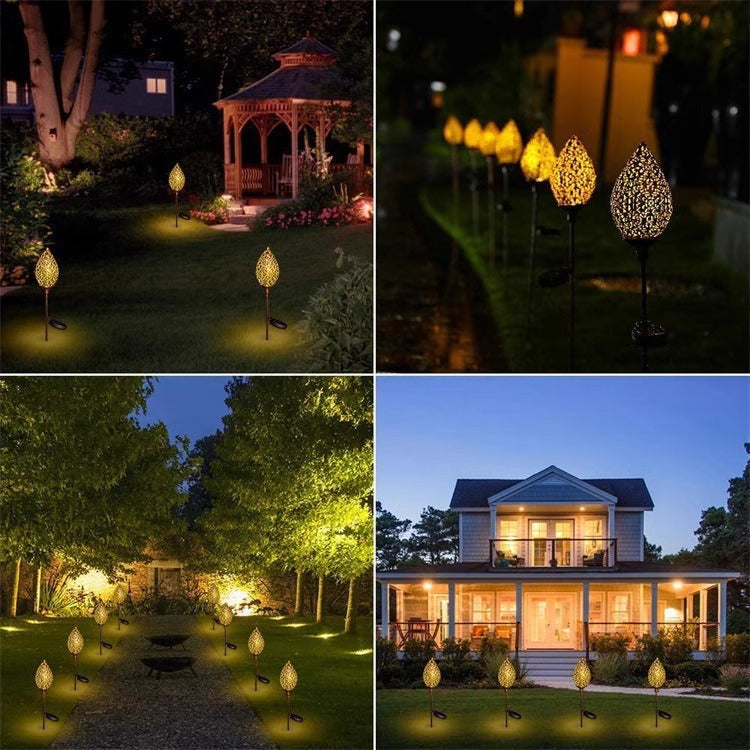 Garden lamp made of wrought iron, solar-powered, Moroccan style, water drop-shaped hollow pendant light, courtyard lamp, solar-powered courtyard lamp