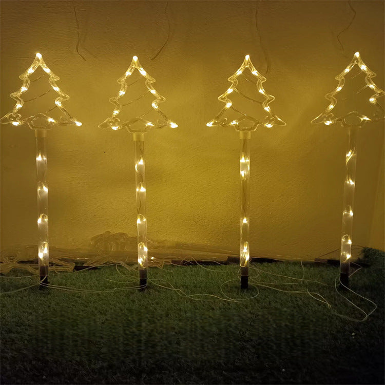 LED Solar Powered 1-to-5 Christmas Tree Ground Lights Outdoor Waterproof Decorative Atmosphere Lights for Courtyard and Lawn