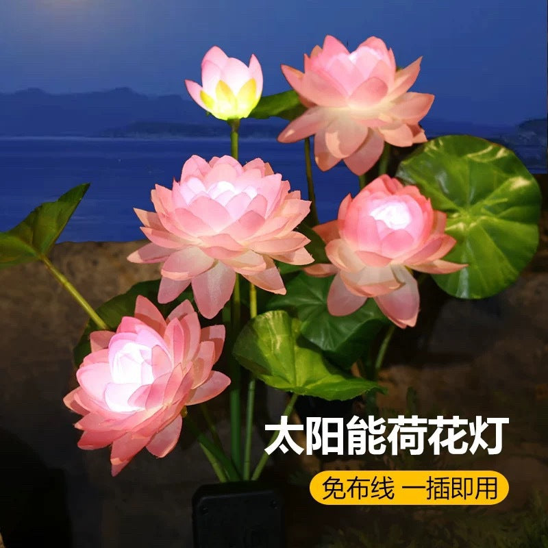 LED solar outdoor waterproof lawn light, simulated three-headed lotus ground light, garden courtyard sensor landscape light