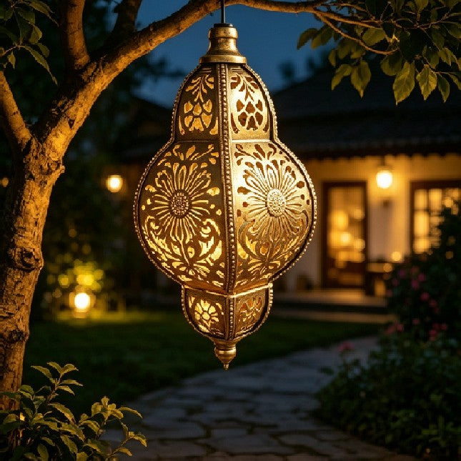 Baroque cross-border European and American style garden lamp, solar-powered iron art baroque hollow-out projection lamp for artistic ambiance in homestays