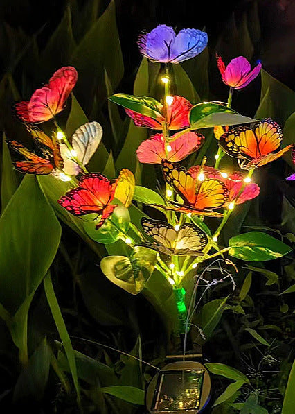 Solar-powered string lights, outdoor waterproof artificial flower ground lights, lawn lights, garden camping ambiance lights, butterfly landscape lights