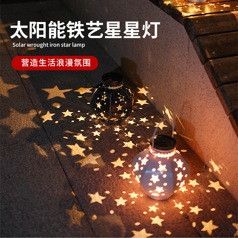 Solar-Powered Iron Star Night Light Outdoor Garden Lamp Waterproof Decorative Balcony Garden Landscape Atmosphere Lawn Light