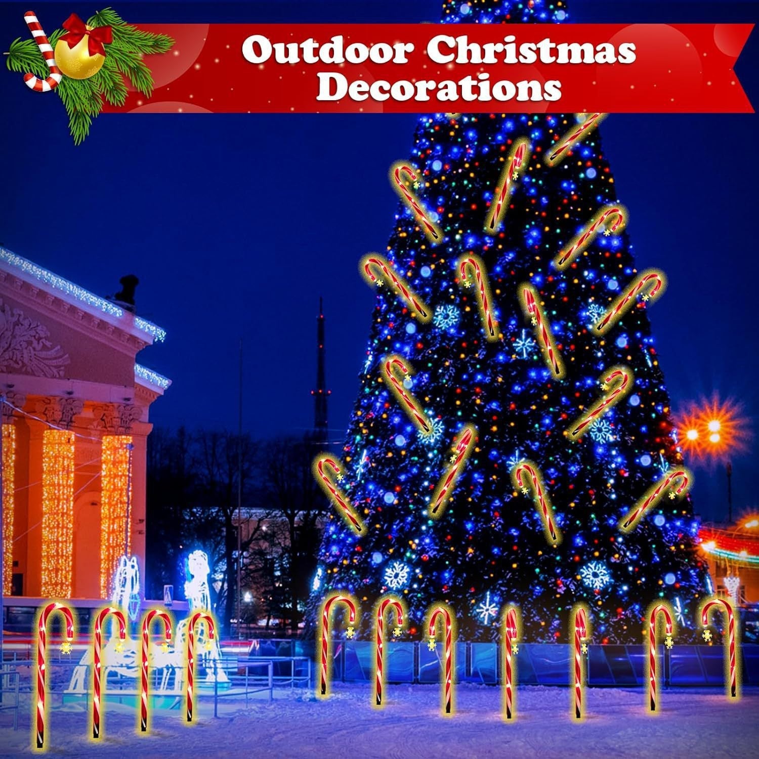 Outdoor garden lawn LED solar cane lights Christmas candy decorative lights scene arrangement ground lights