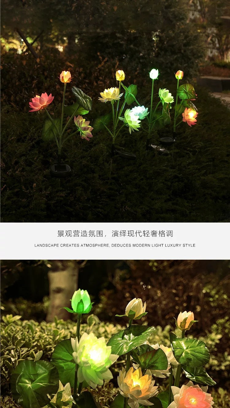 LED solar outdoor waterproof lawn light, simulated three-headed lotus ground light, garden courtyard sensor landscape light