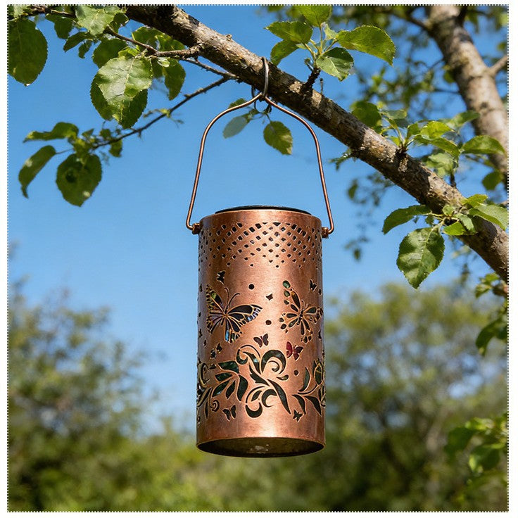 Amazon's best-selling solar butterfly lantern, iron art hollow hanging light for balcony garden, outdoor courtyard decorative light