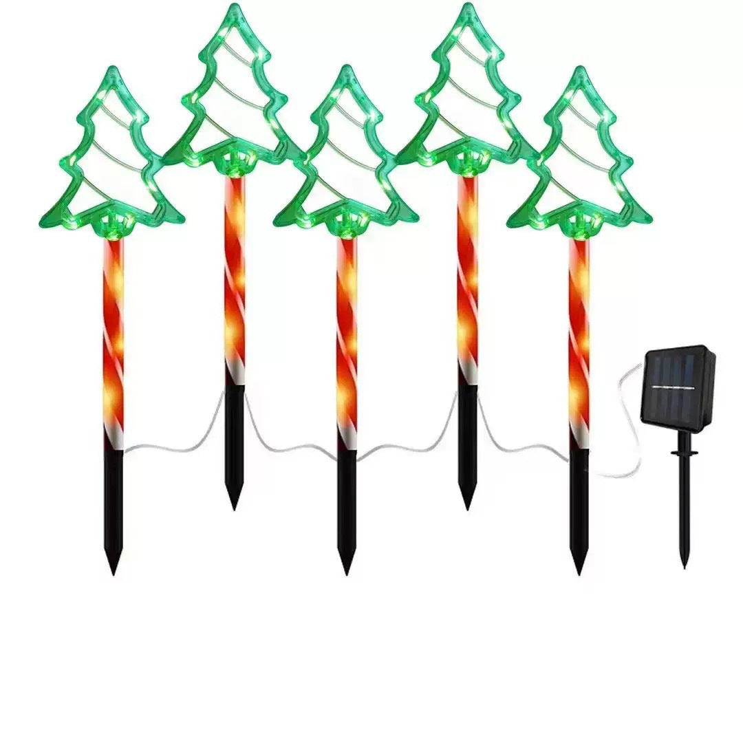 LED Solar Powered 1-to-5 Christmas Tree Ground Lights Outdoor Waterproof Decorative Atmosphere Lights for Courtyard and Lawn