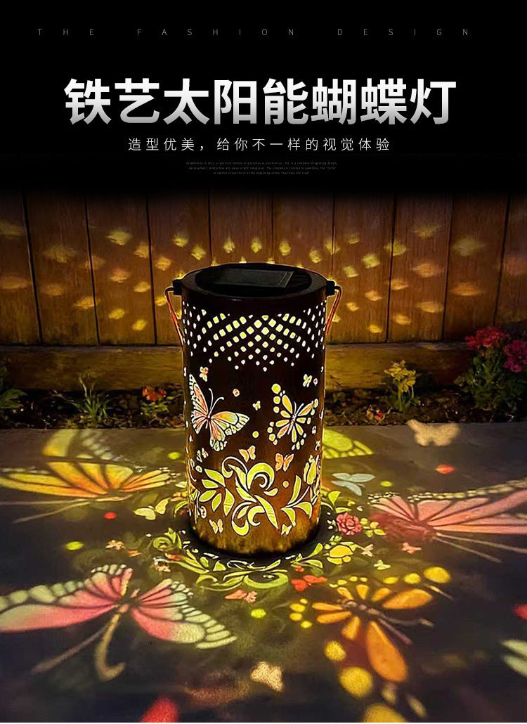 Amazon's best-selling solar butterfly lantern, iron art hollow hanging light for balcony garden, outdoor courtyard decorative light