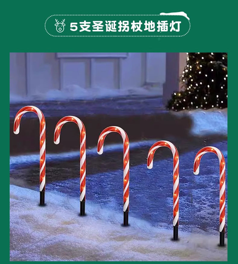 Outdoor garden lawn LED solar cane lights Christmas candy decorative lights scene arrangement ground lights