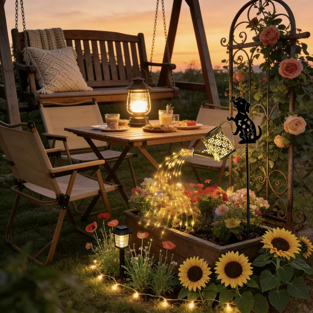 Cross-border solar LED waterproof outdoor water kettle flowing water garden light landscape light iron art sensor light