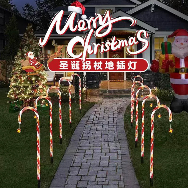 Outdoor garden lawn LED solar cane lights Christmas candy decorative lights scene arrangement ground lights