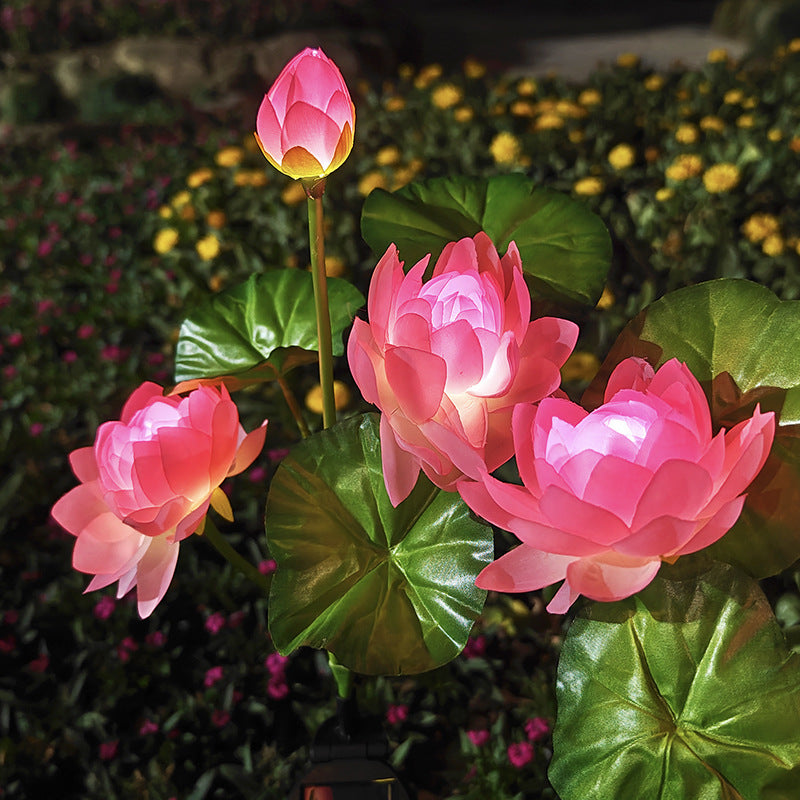 LED solar outdoor waterproof lawn light, simulated three-headed lotus ground light, garden courtyard sensor landscape light