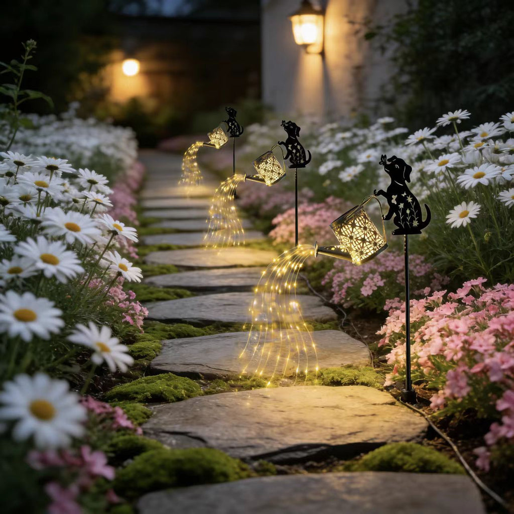 Cross-border solar LED waterproof outdoor water kettle flowing water garden light landscape light iron art sensor light