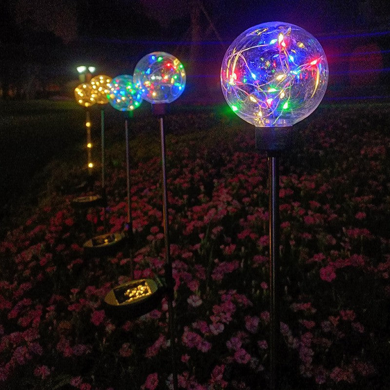 LED solar-powered transparent ball copper wire light, waterproof outdoor garden courtyard decorative ground-mounted landscape lawn light