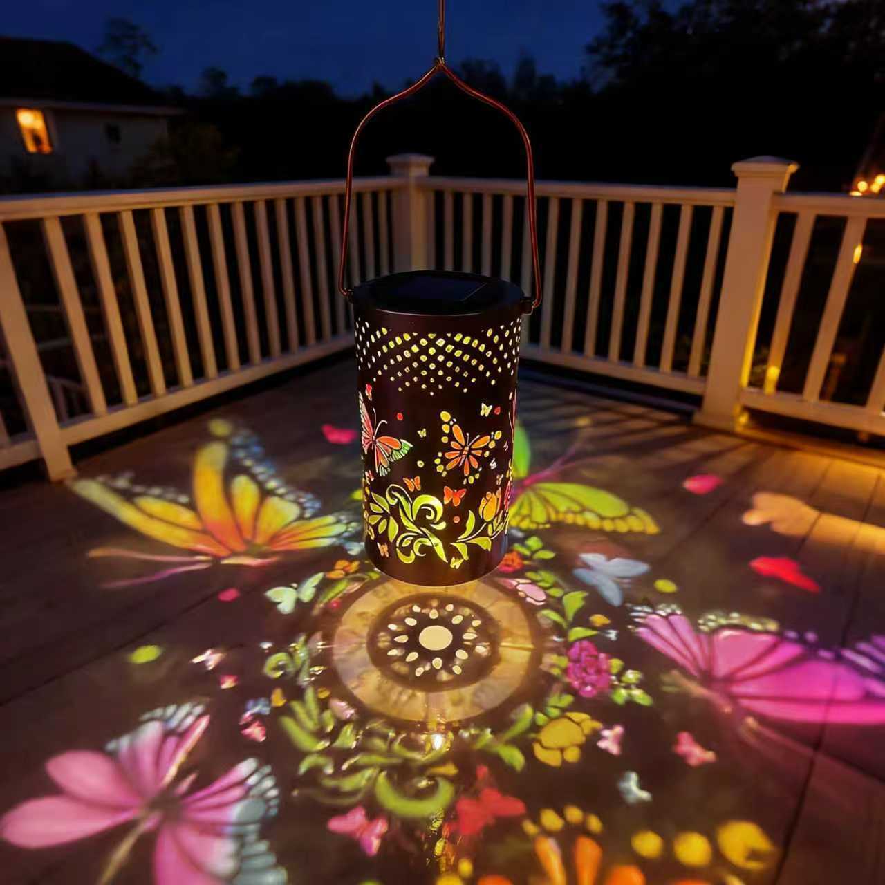 Amazon's best-selling solar butterfly lantern, iron art hollow hanging light for balcony garden, outdoor courtyard decorative light