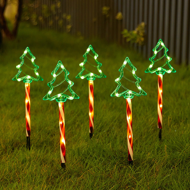 LED Solar Powered 1-to-5 Christmas Tree Ground Lights Outdoor Waterproof Decorative Atmosphere Lights for Courtyard and Lawn